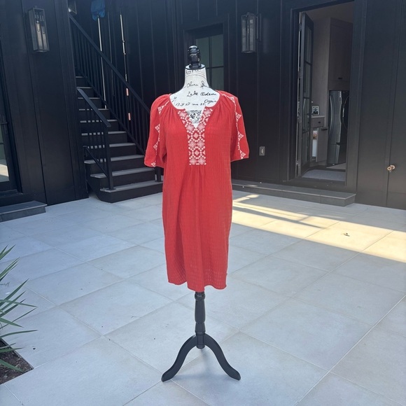 J. Jill Dresses & Skirts - J.Jill Red Embroidered Crinkle Dress | Size Small | Boho Peasant Style